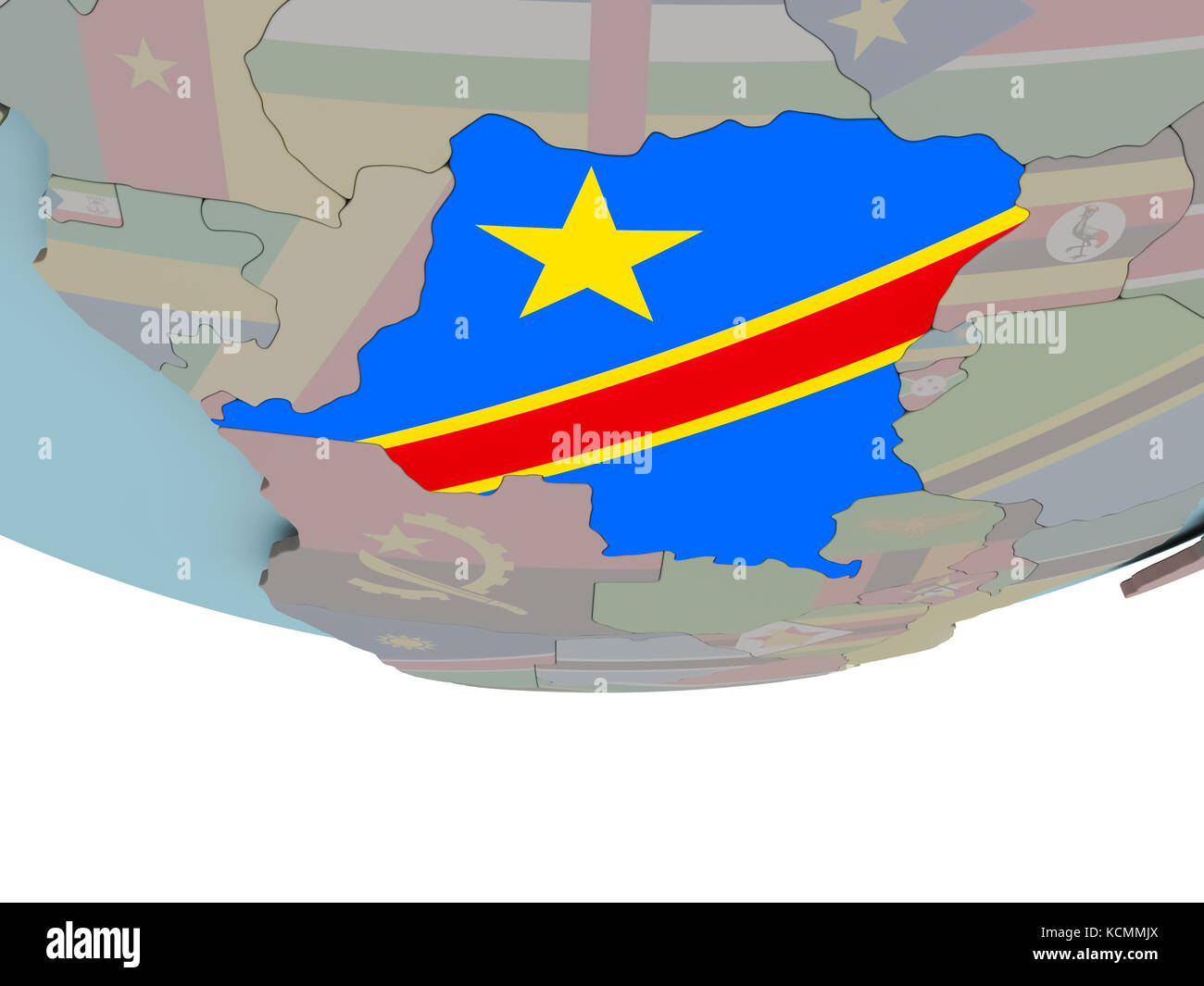3D illustration of Democratic Republic of Congo with embedded flag on ...