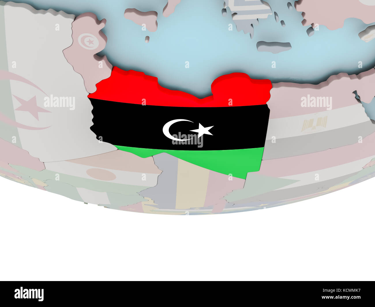 3D illustration of Libya with embedded flag on political globe. 3D ...