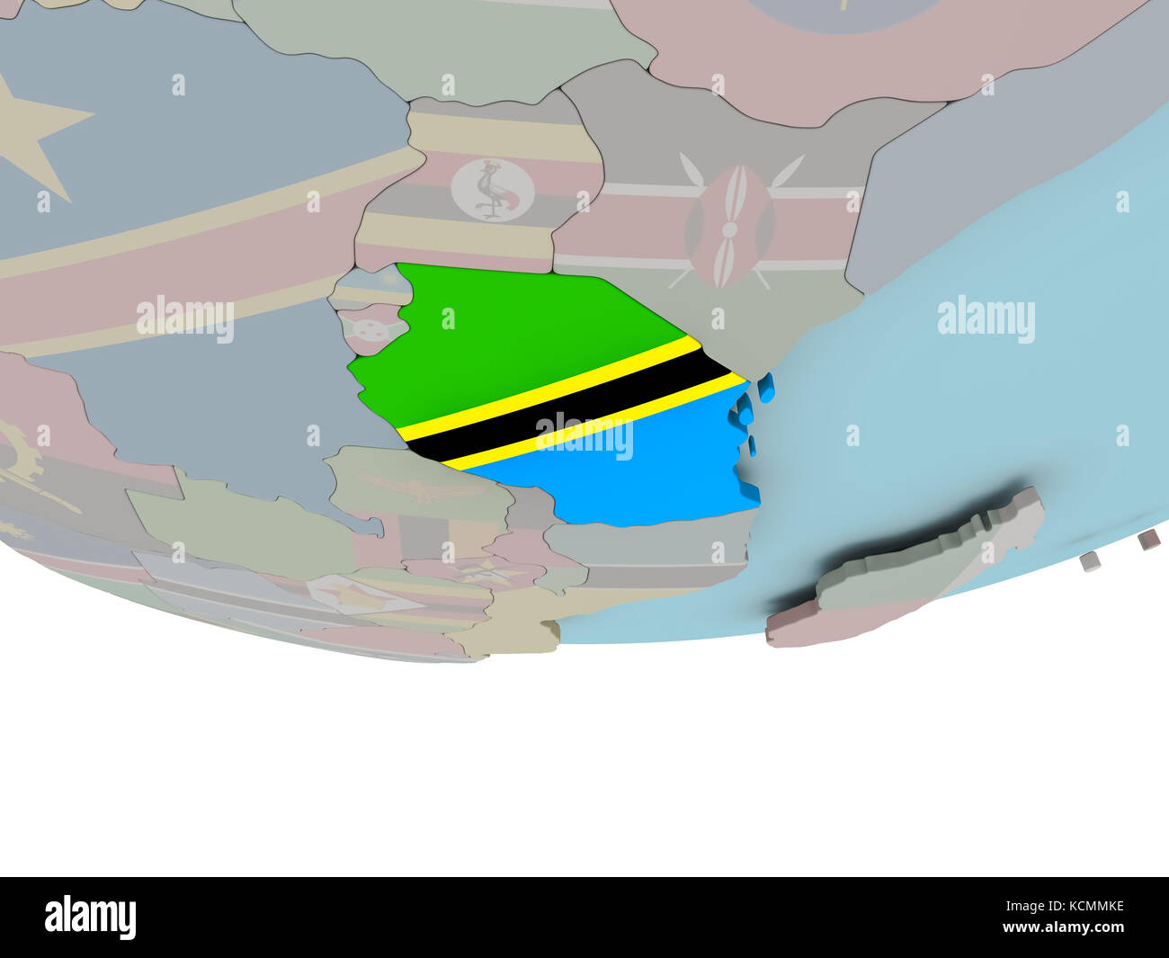 3D illustration of Tanzania with embedded flag on political globe. 3D ...