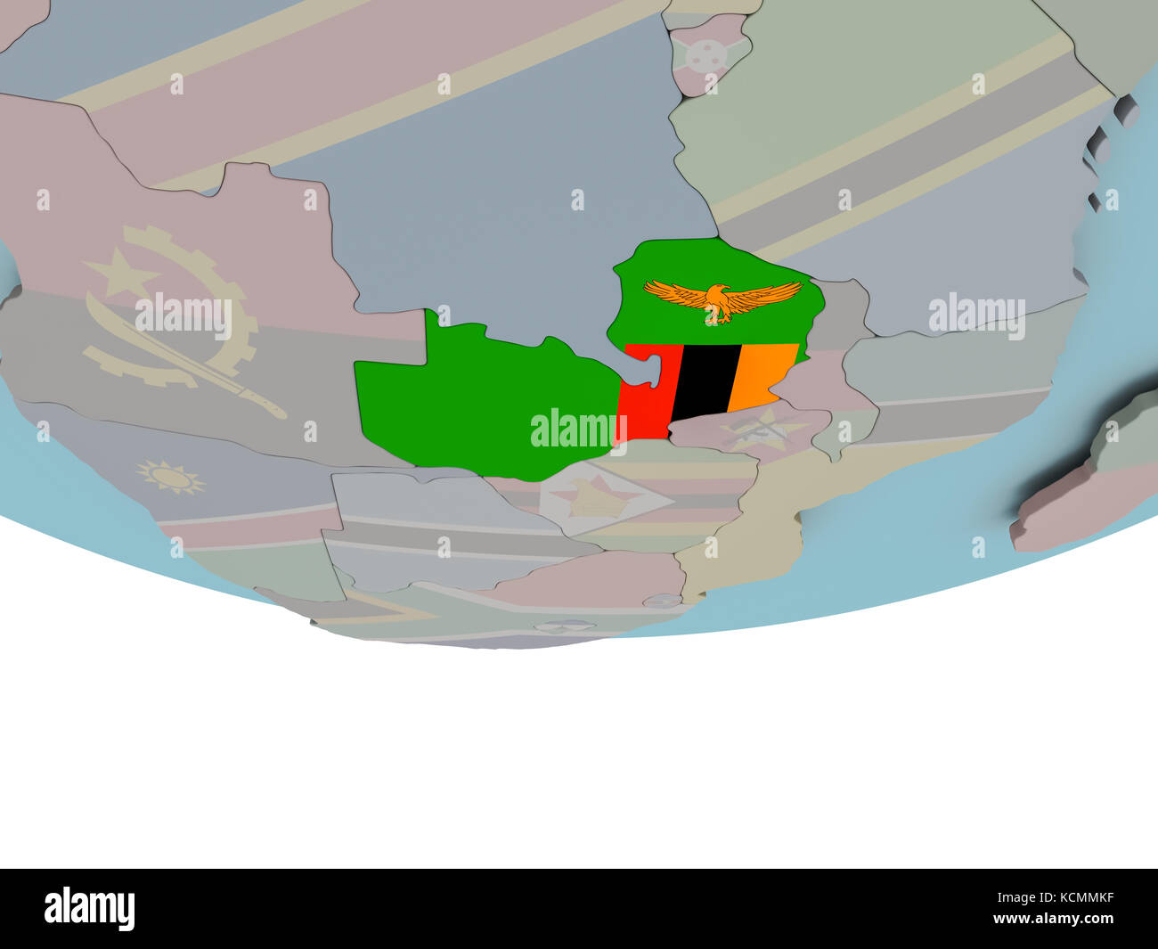 3D illustration of Zambia with embedded flag on political globe. 3D ...