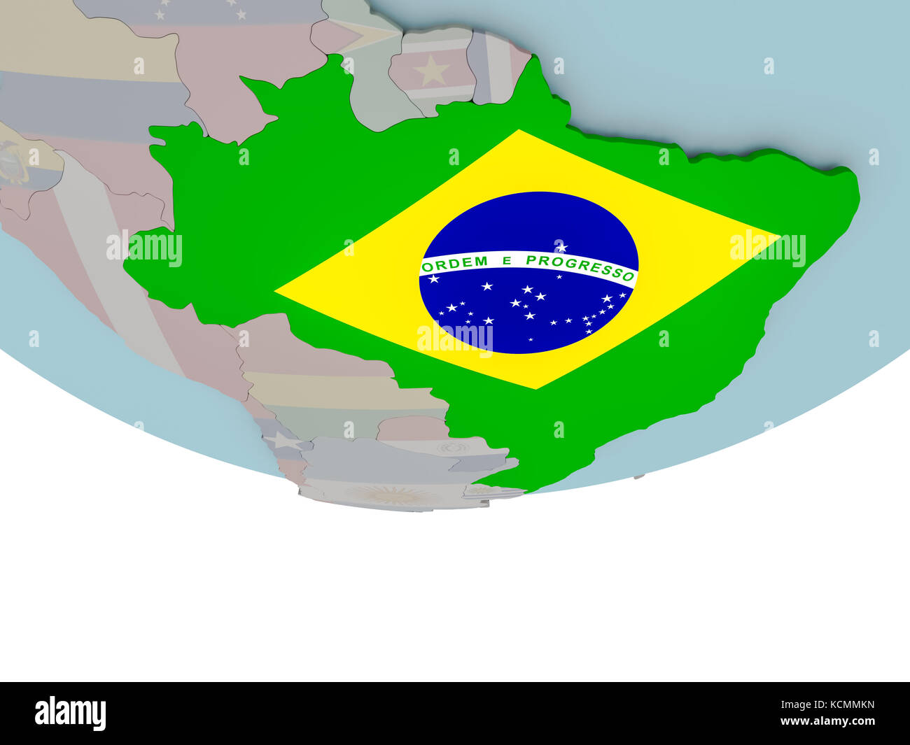 3D illustration of Brazil with embedded flag on political globe. 3D ...