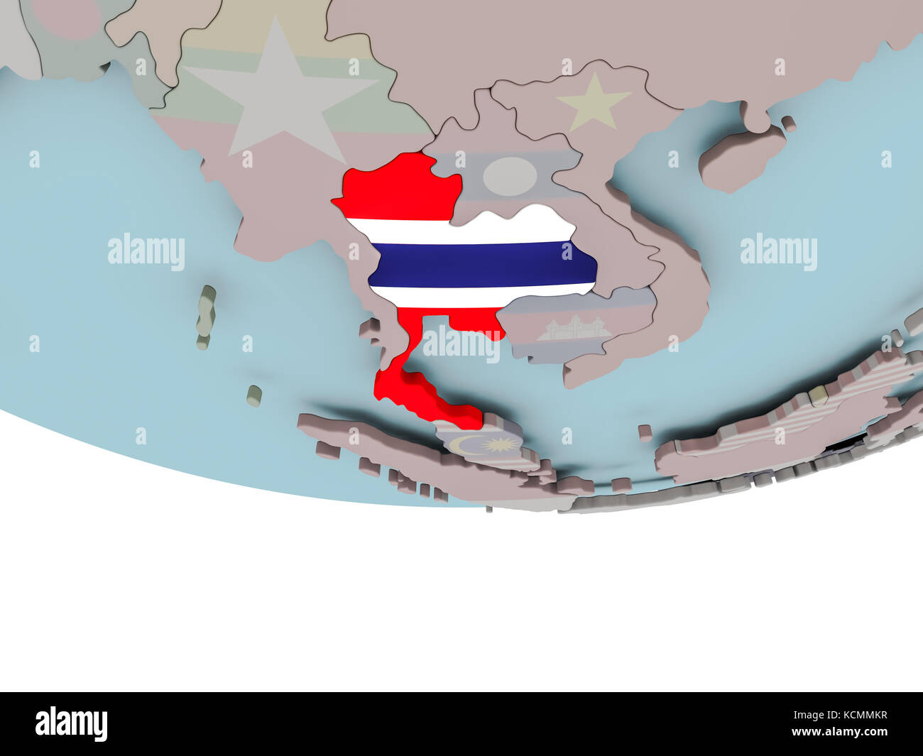 3D illustration of Thailand with embedded flag on political globe. 3D ...