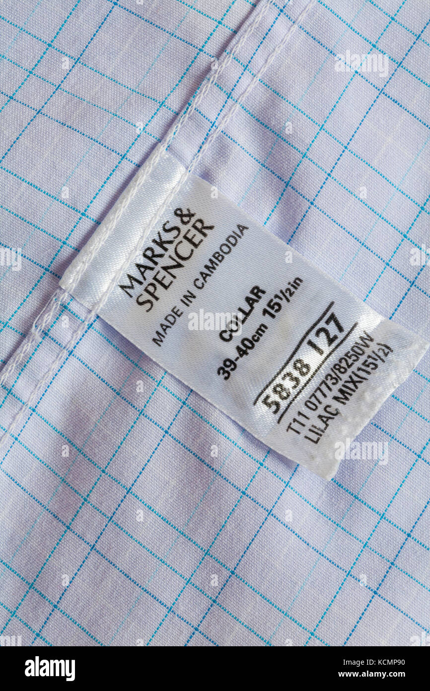 label in Marks & Spencer man's shirt made in Cambodia - sold in the UK ...