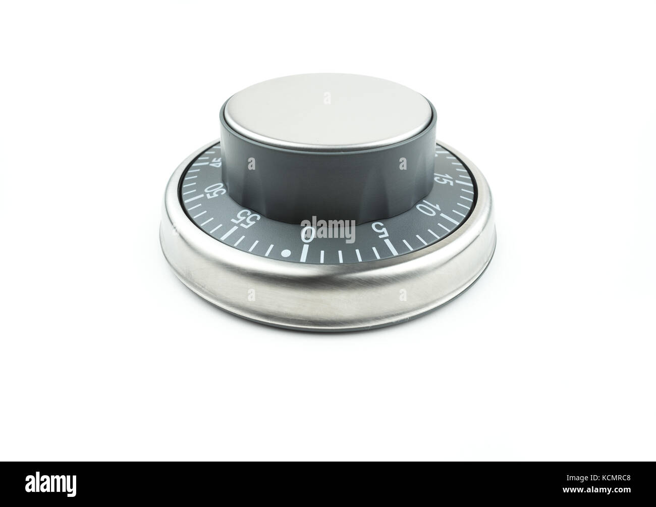 Chrome control knob / dial / button on a white background with text