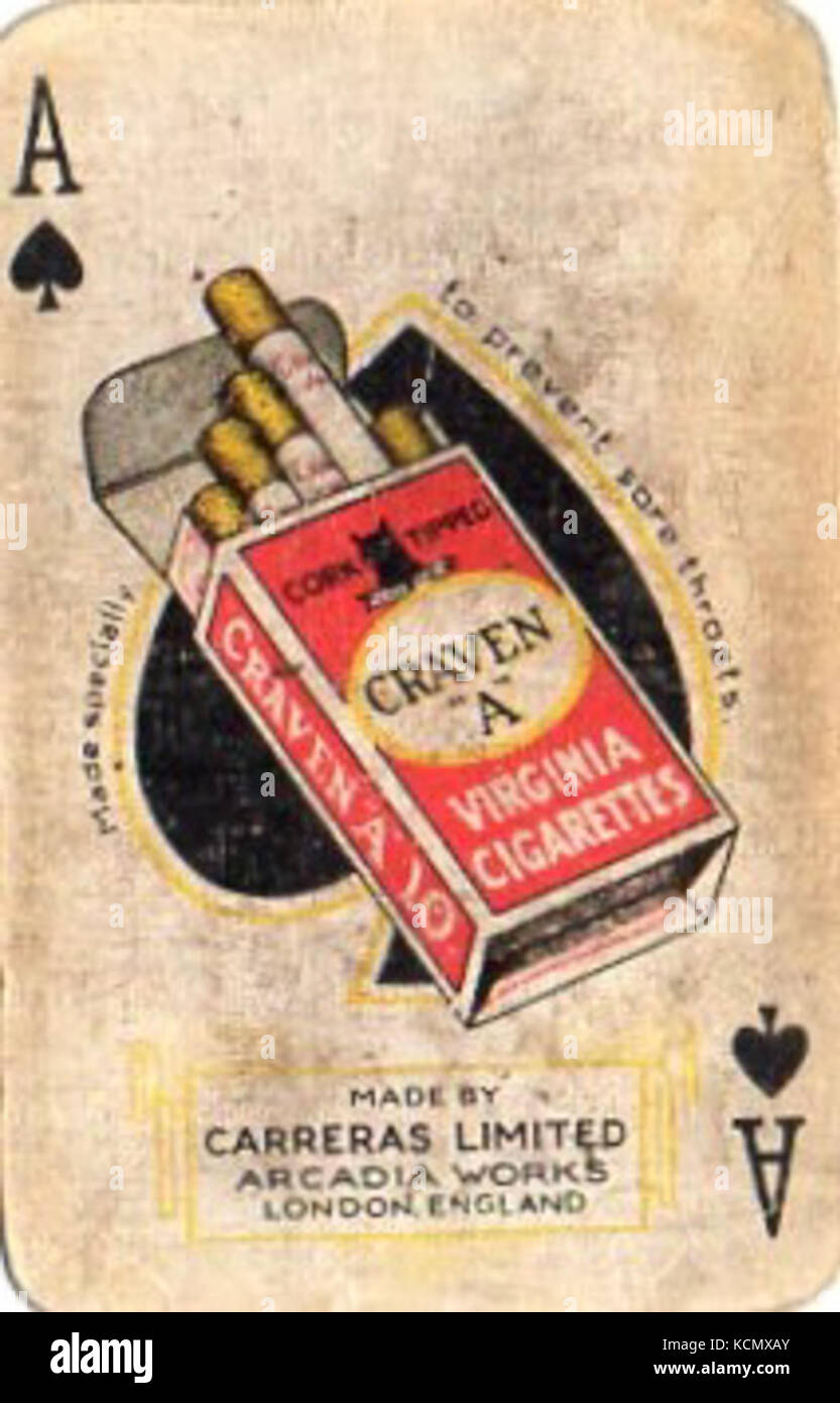 ace cigarette Craven A Cigarettes Playing Card Ace of Spades Stock Photo