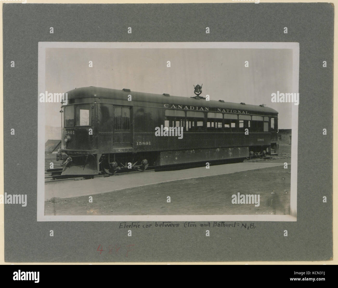 An electric car is seen traveling between Charlottetown and Bathurst in New Brunswick, illustrating the adoption of electric vehicles in early 20th-century transportation in Canada. Stock Photo