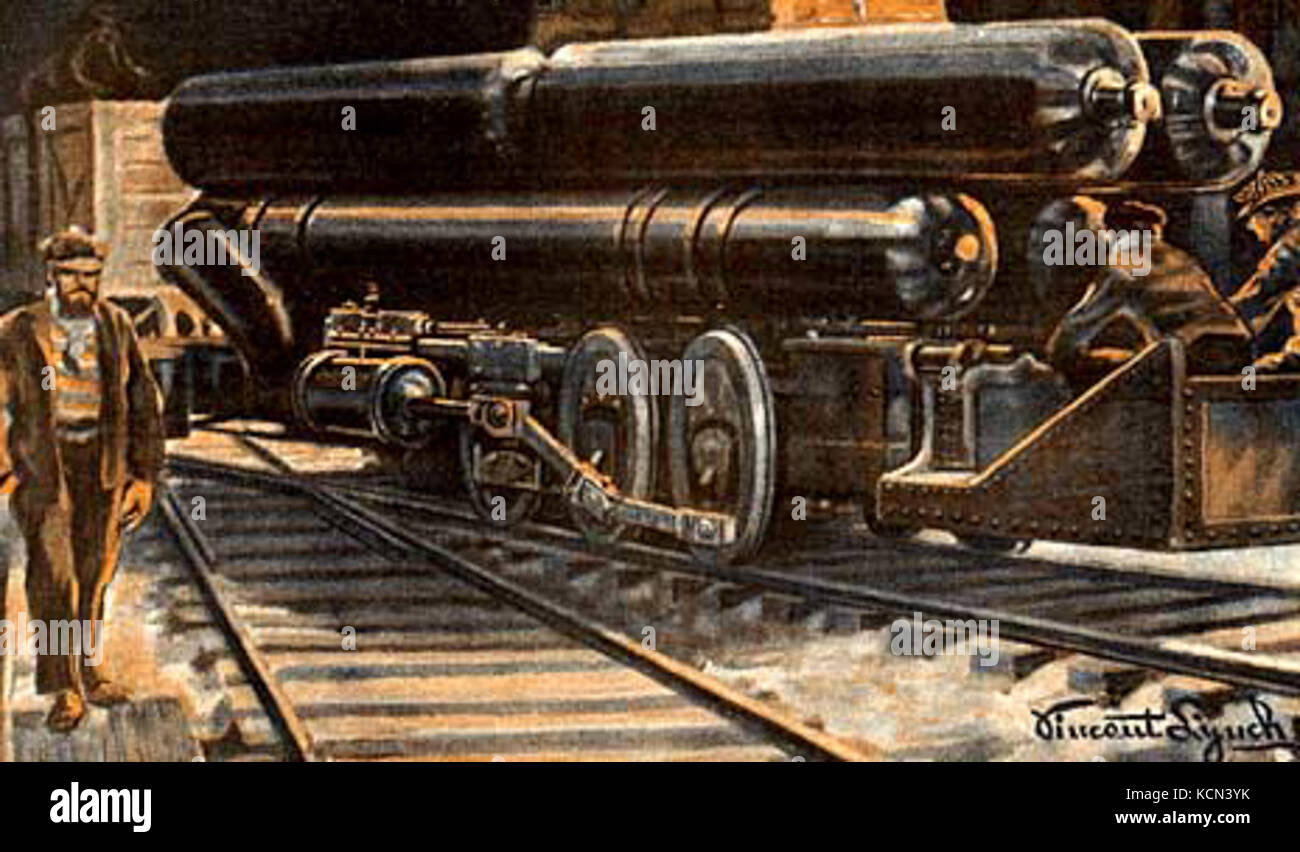 American compressed air locomotive used in boring the Rove Tunnel Scientific American 1916 11 25 crop Stock Photo