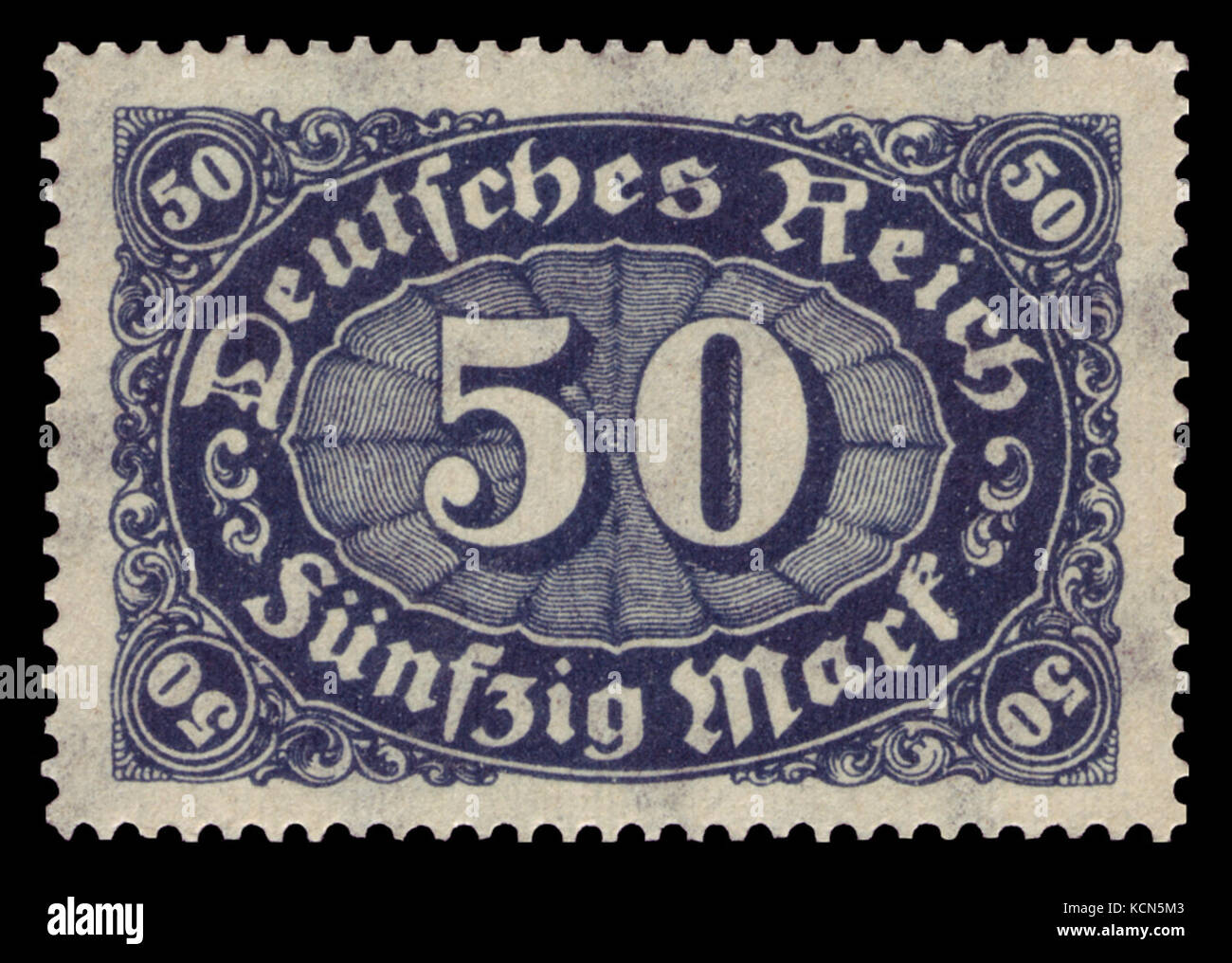 This image shows a historical postage stamp from 1922, featuring numbers within a rectangular shape. It represents a unique design element from German postal history. Stock Photo