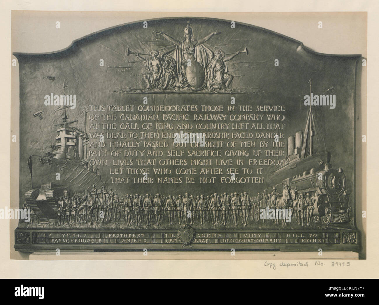 Canadian Pacific Railway Bronze Memorial Tablet (HS85 10 39995 Stock