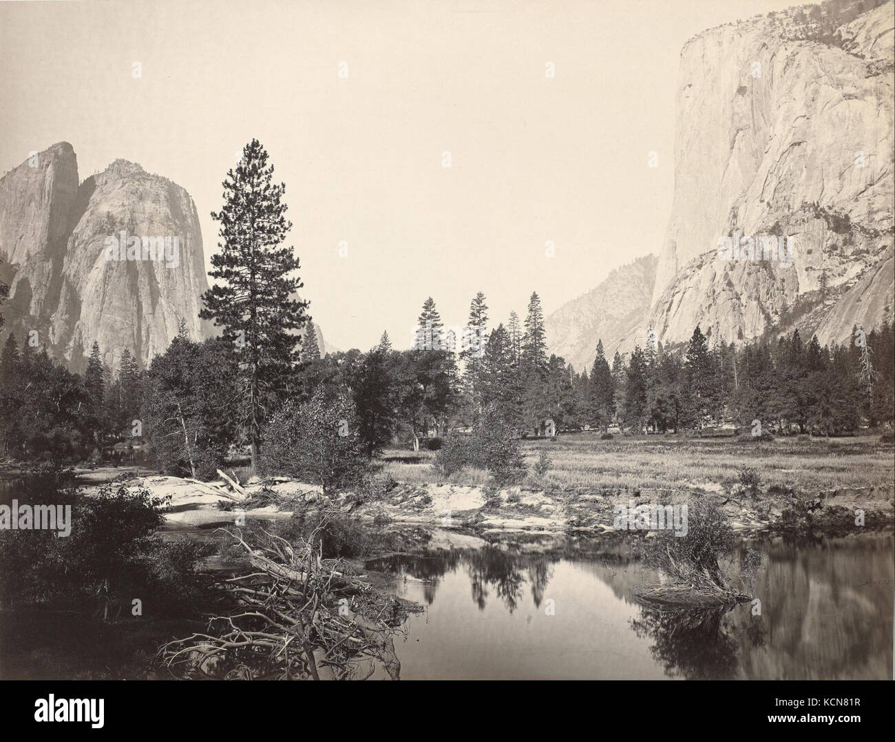 Carleton Emmons Watkins   Down the Valley, Yosemite, Cathedral Rocks, El Capitan, Yosemite Stock Photo