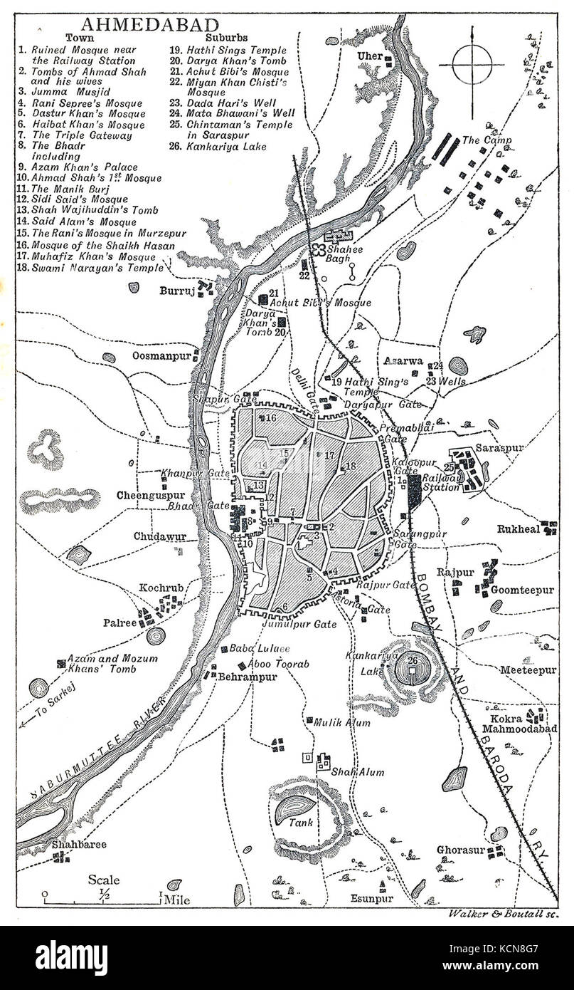 Ahmedabad map 1903 Murray Stock Photo - Alamy