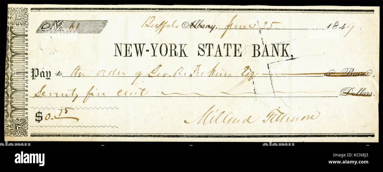 A signed check from Millard Fillmore, the 13th President of the United ...