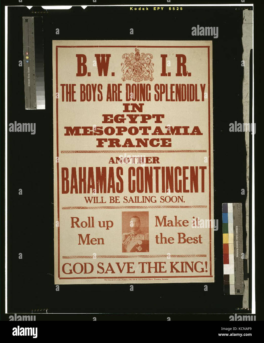 B.W.I.R. The boys are doing splendidly in Egypt Mesopotamia France. Another Bahamas contingent will be sailing soon. Roll up men. Make it the best. God save the king LCCN2003675299 Stock Photo
