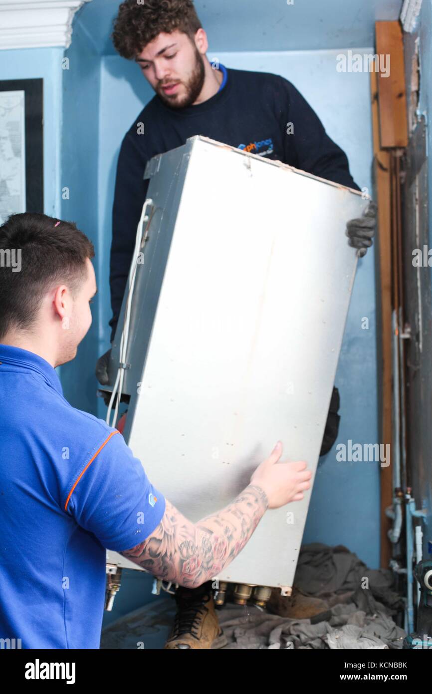 British Gas removing old inefficient boiler ,which creates too much CO2 into the atmosphere .To