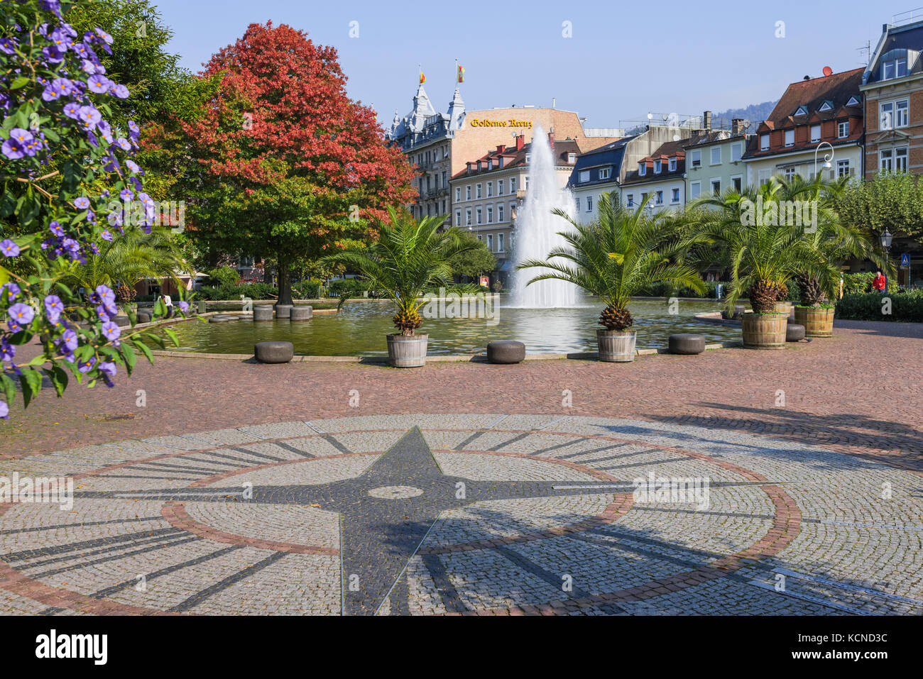 Augustaplatz square with fountain, spa town Baden-Baden, Baden-Wuerttemberg, outskirts of Black Forest, Germany Stock Photo
