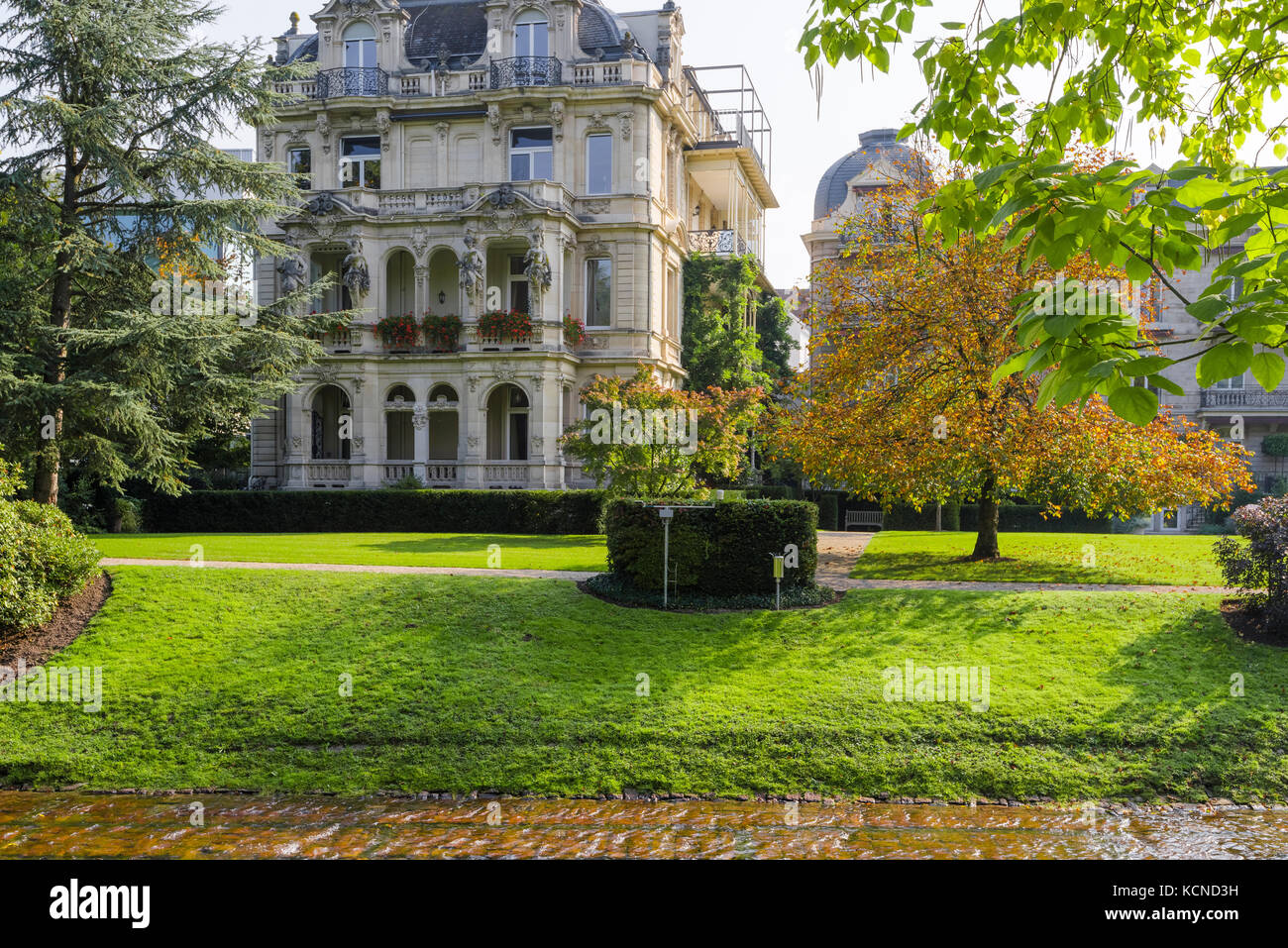 world famous hotel Brenners Parkhotel at the spa garden and arboretum at the Lichtentaler Allee in Baden-Baden, Black Forest, Germany Stock Photo