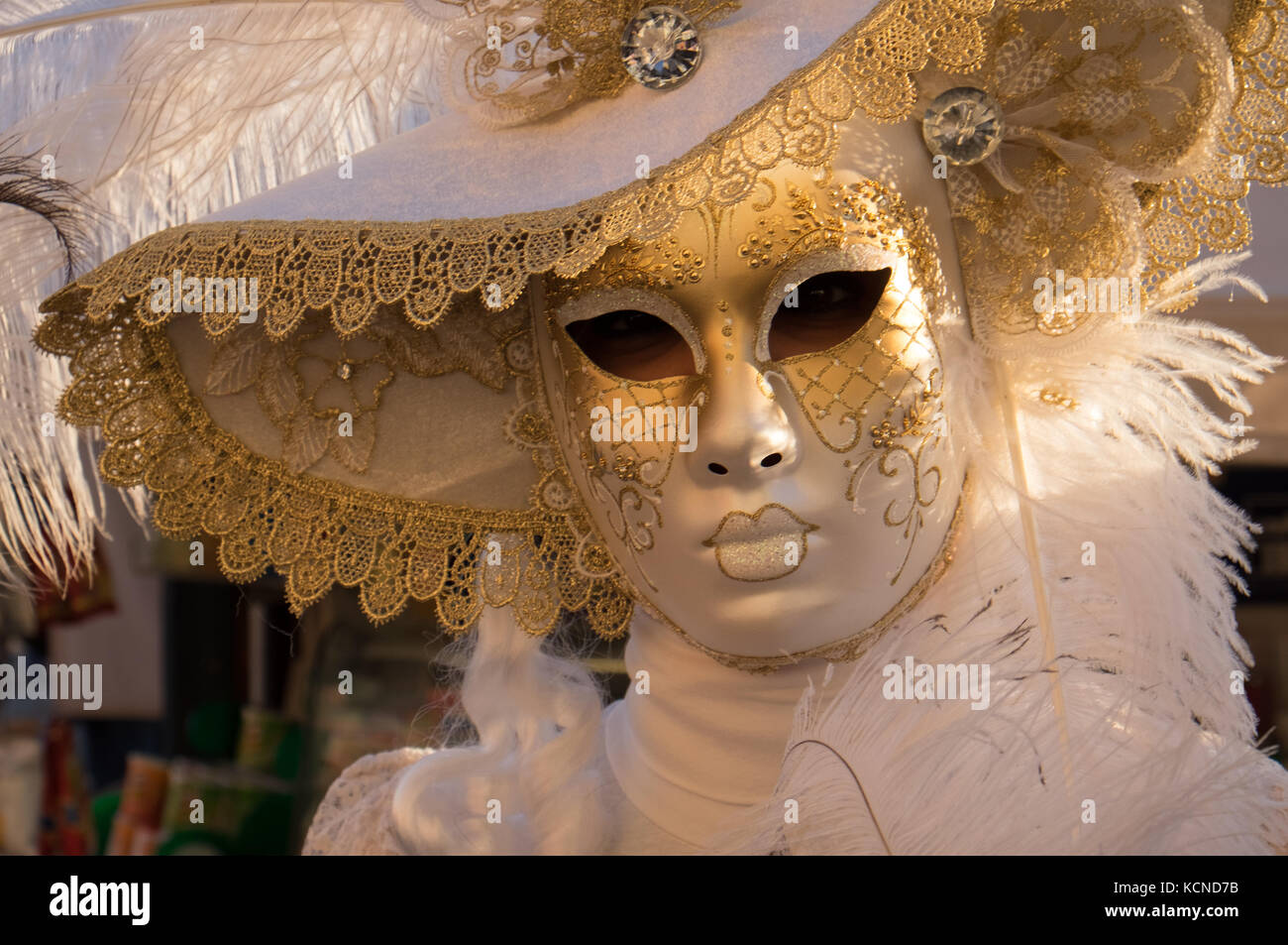 Carnival in Venice, Italy, Lady with a beautiful white dress Stock Photo