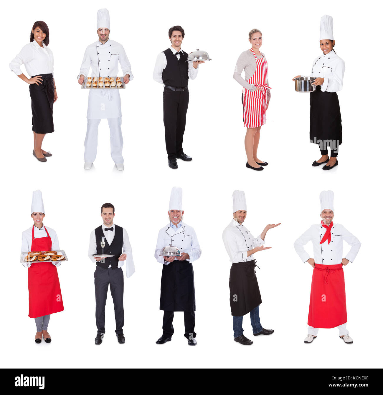 Restaurant workers, cooks, bullets and waiters. Isolated on white Stock Photo