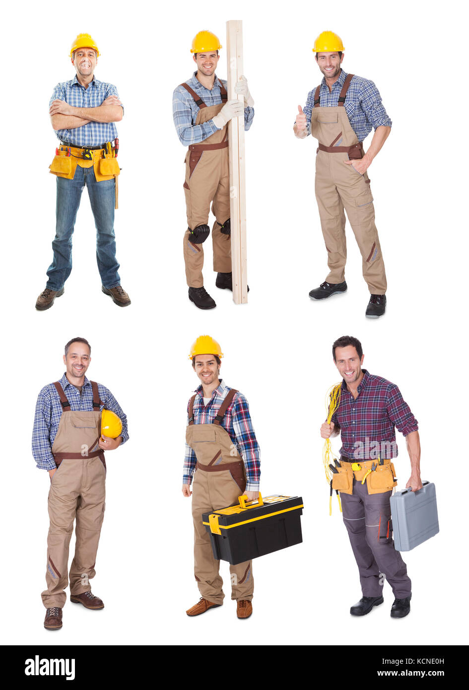 Industrial construction workers. Isolated on white background Stock Photo