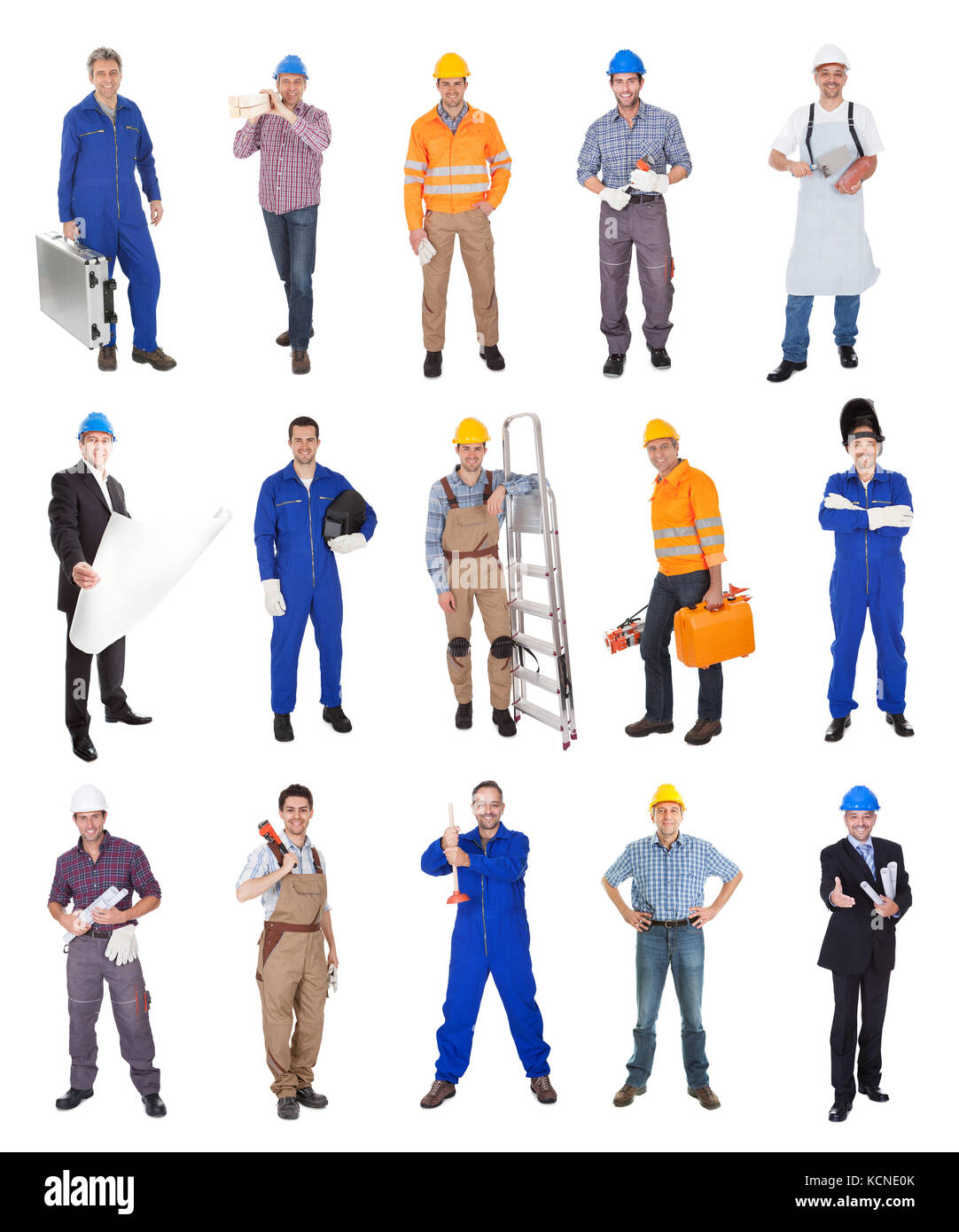 Industrial construction workers. Isolated on white background Stock Photo