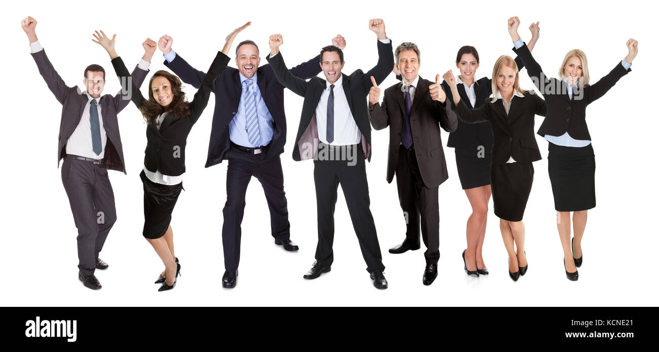 Large group of excited business people. Isolated on white Stock Photo