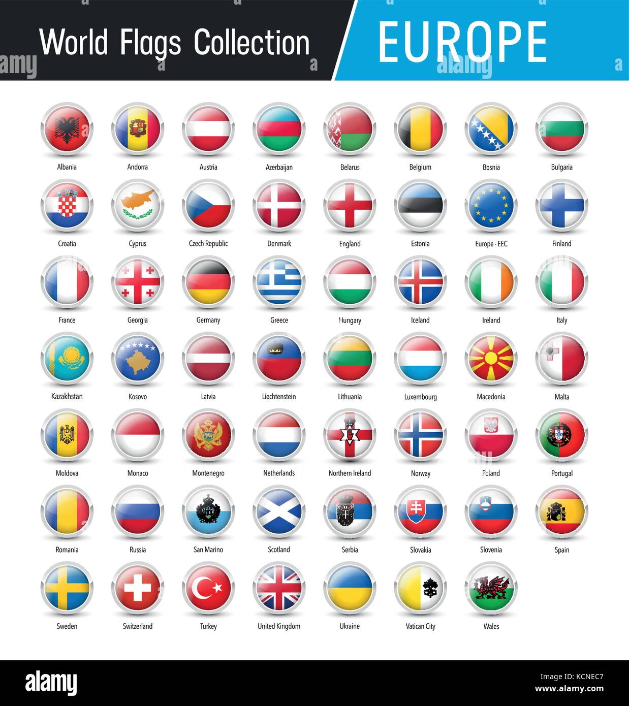 Flags of Europe, inside round icons - Vector world flags collection Stock Vector
