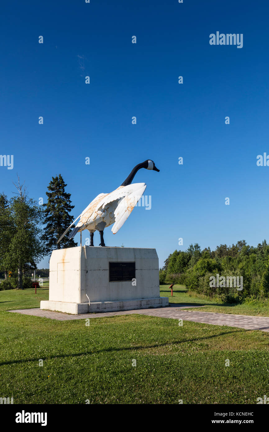 The Wawa Canada Goose welcomes visitors at the junction of the Trans-Canada Highway and Highway 101, Wawa, Ontario; Canada Stock Photo