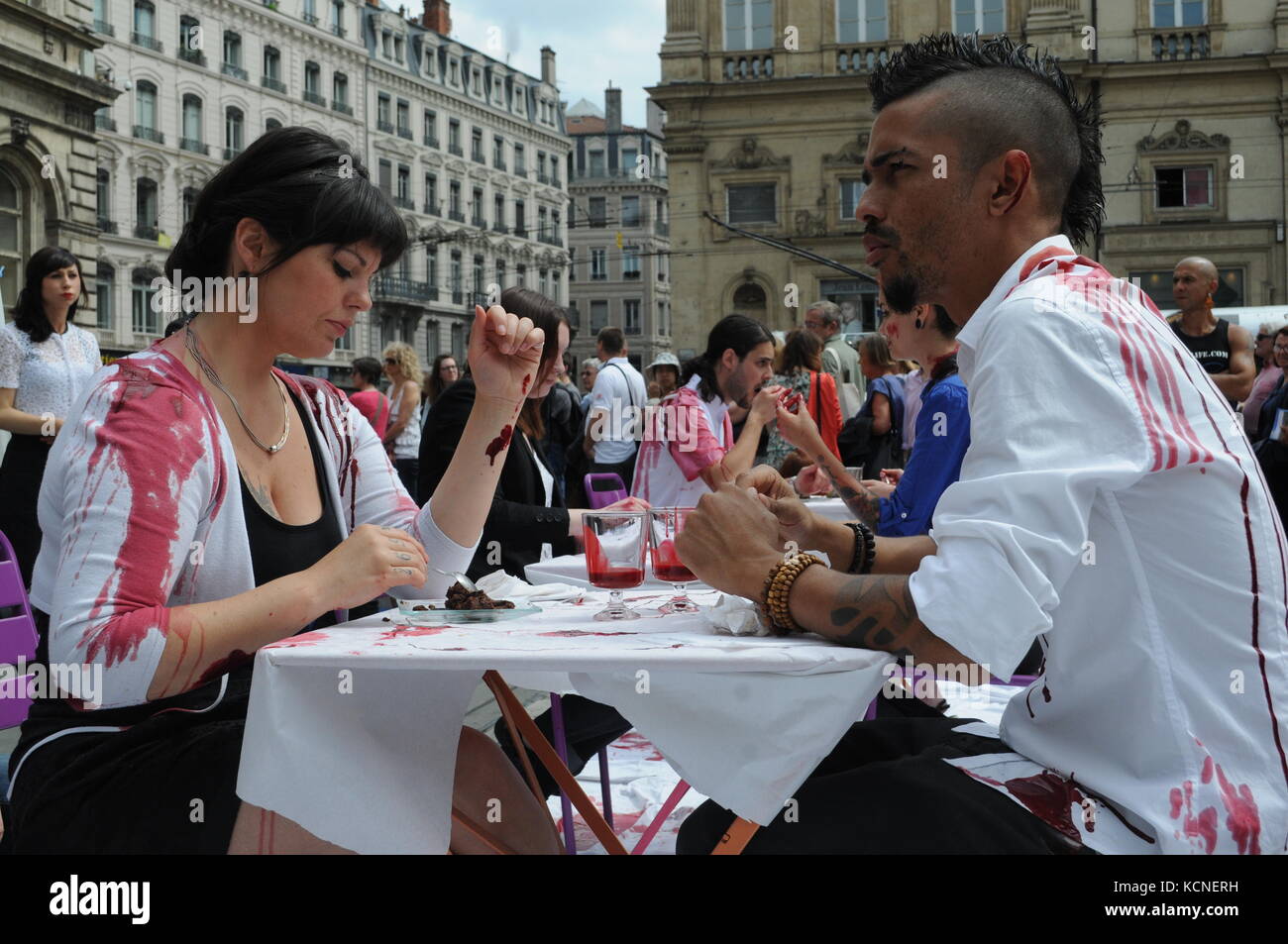 Lyon, France L269 Animals rights activists protest violences made to ...