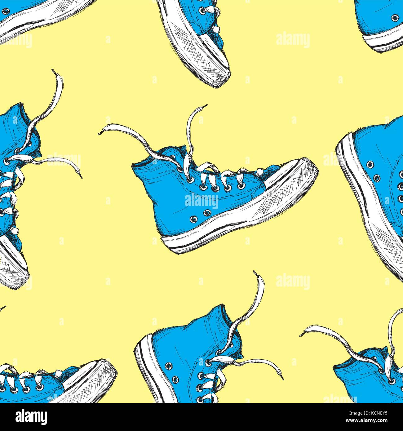 Blue sneakers seamless pattern,hand drawn vector illustration Stock ...