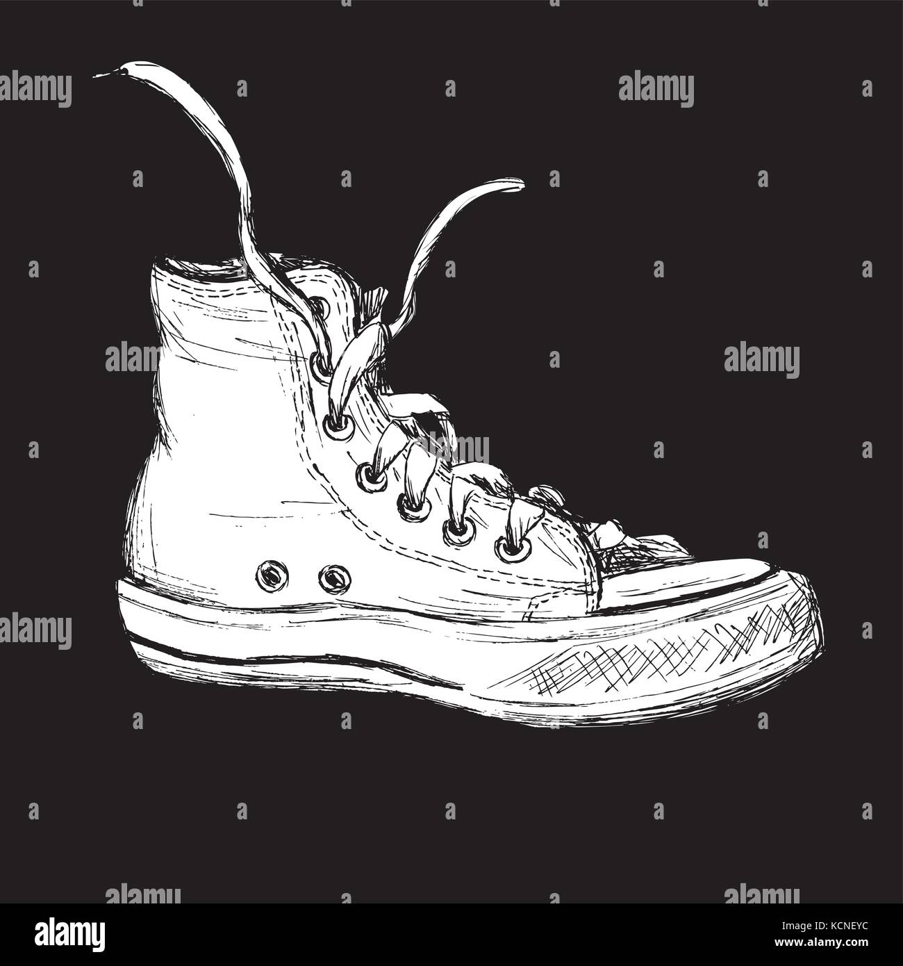 Vintage white Sneakers Hand Drawn on black background, vector ...