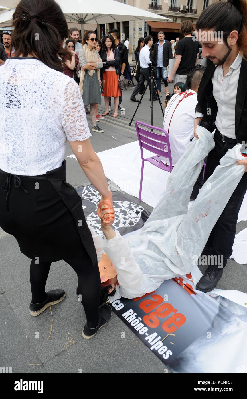 Lyon, France L269 Animals rights activists protest violences made to ...
