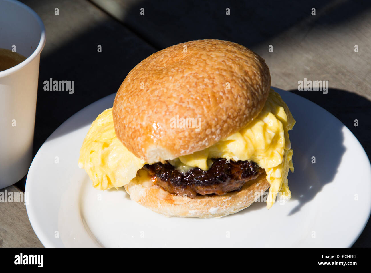 Breakfast sandwich, pork eggs and cheese, C&B Restaurant, East Village