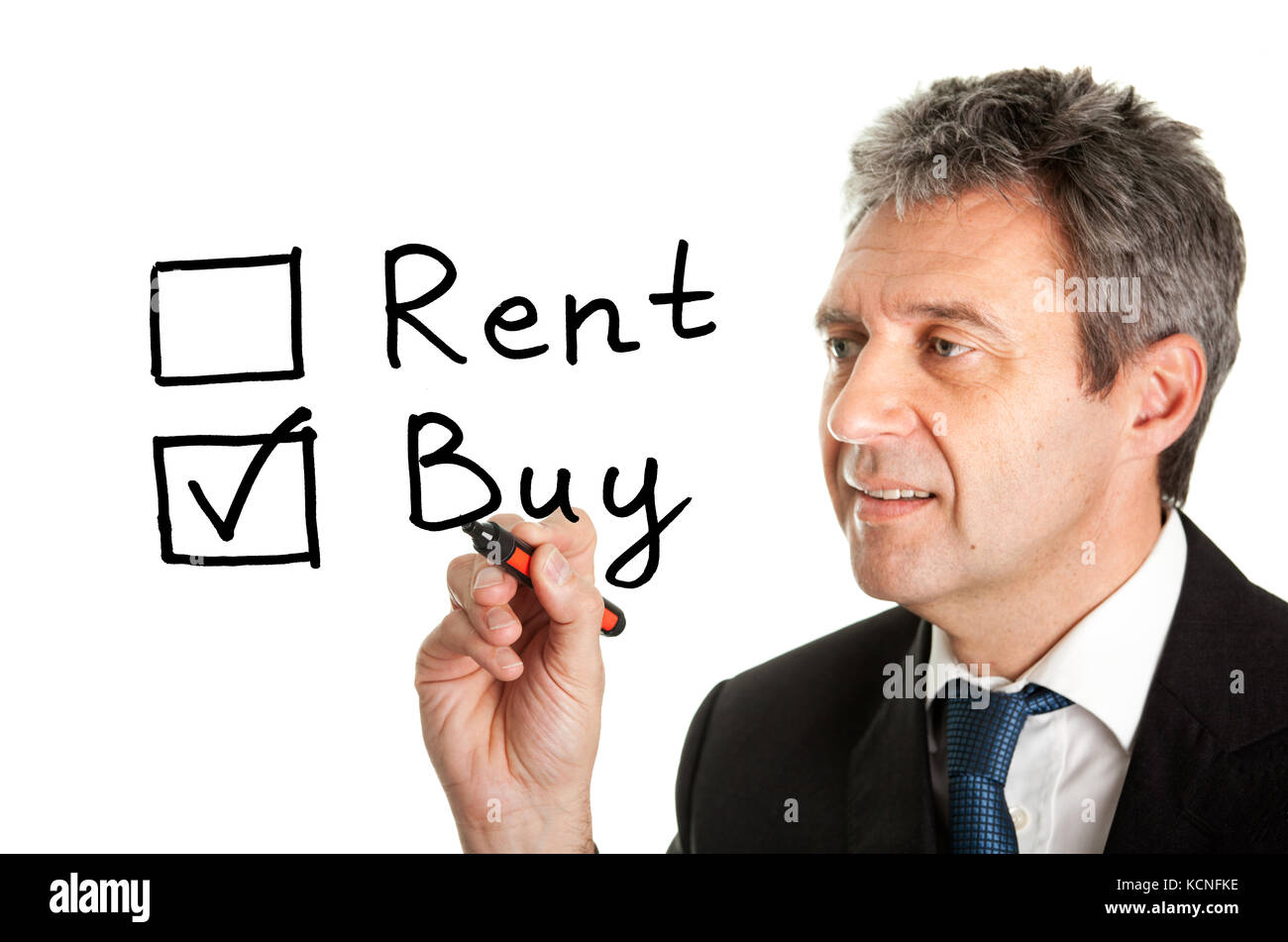 Buy not rent concept on white screen Stock Photo - Alamy
