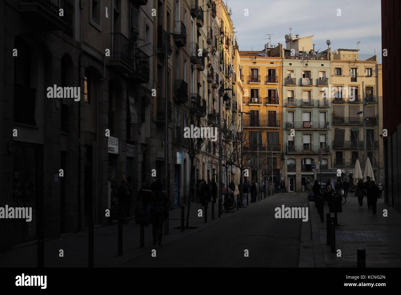 El Raval, Barcelona. One of the city's historic neighborhoods at sunset. Stock Photo