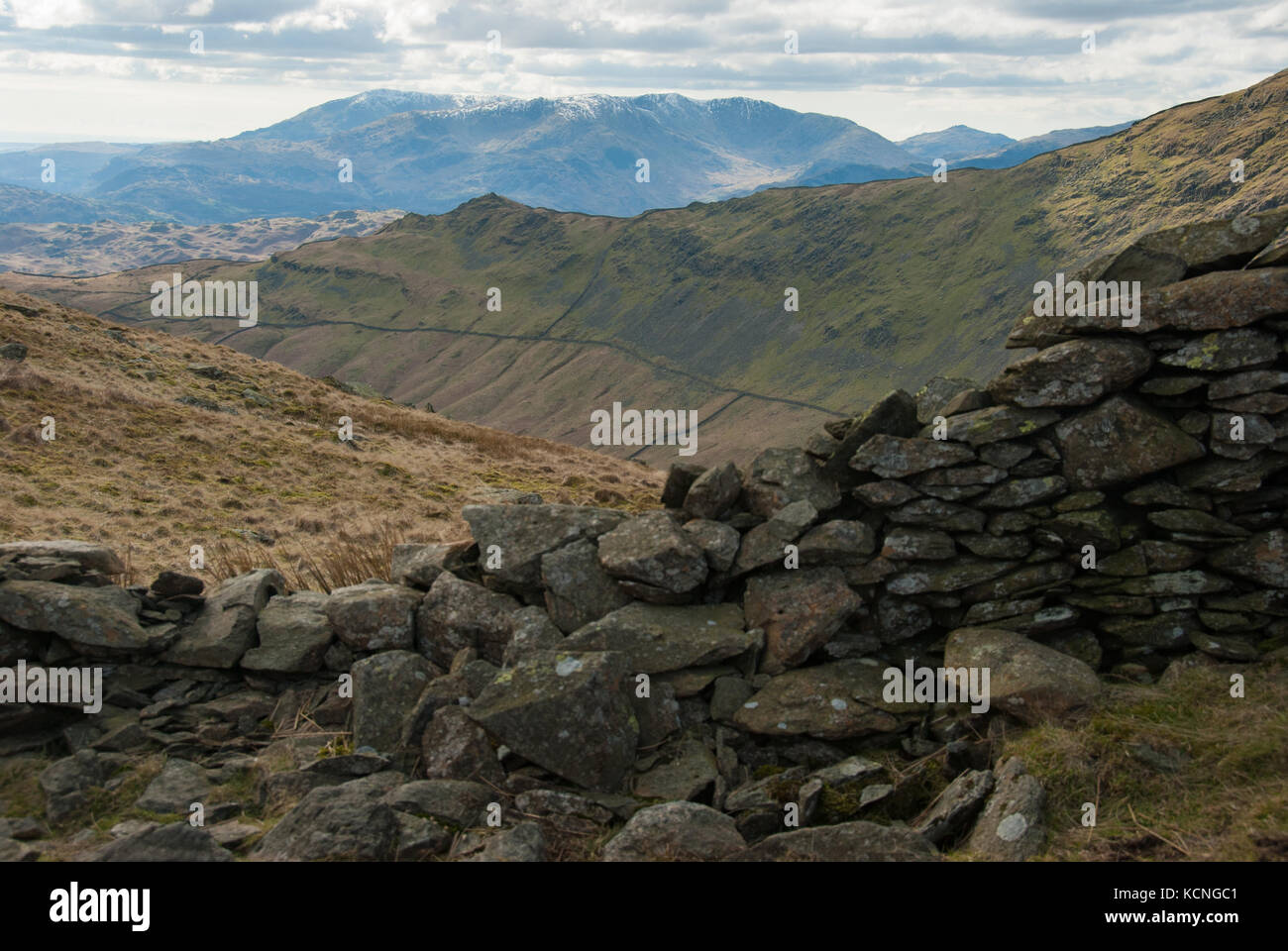 Consiton Old Man and Wetherlam seen over Low Pike on ascent of Red ...