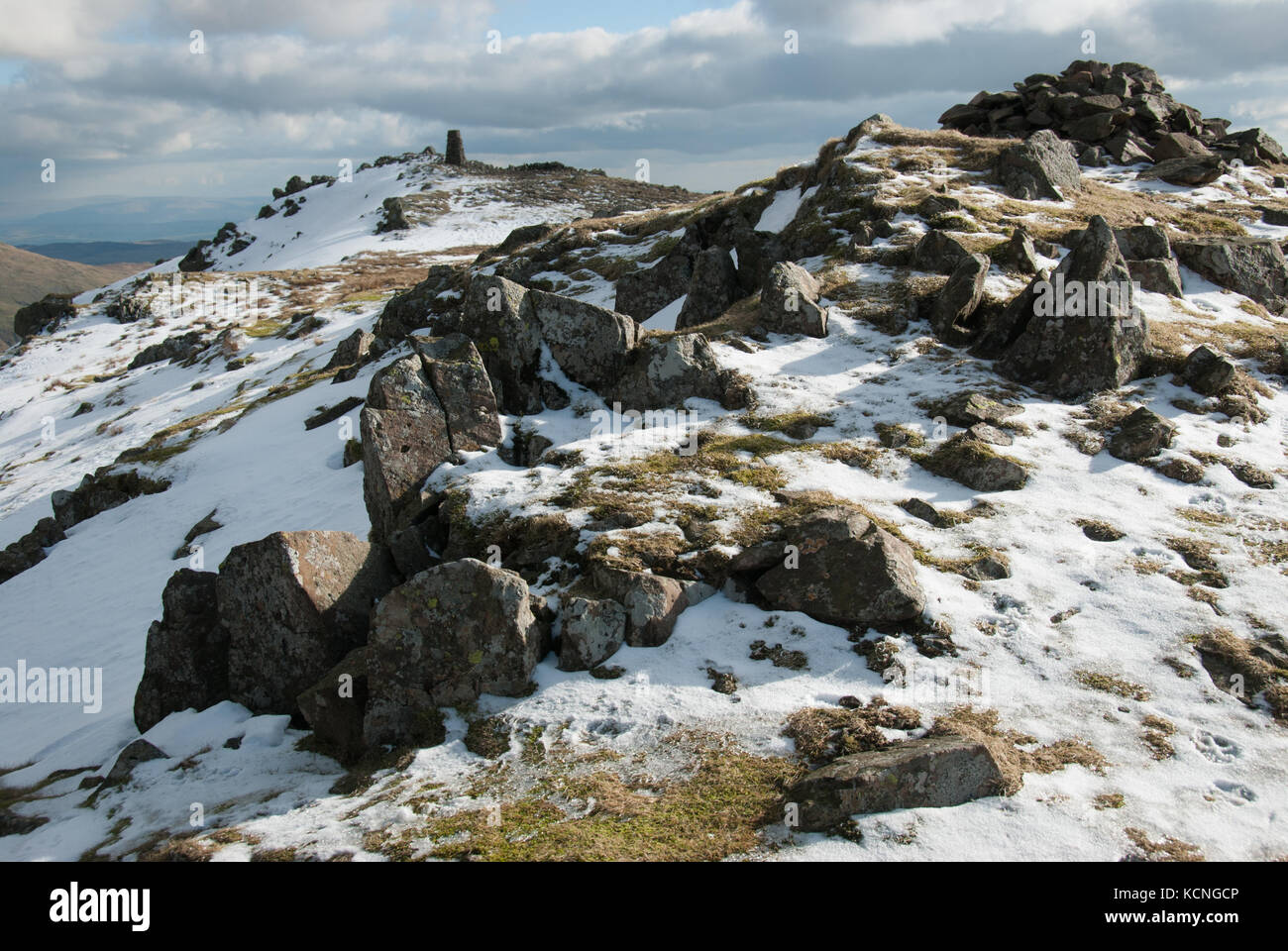 Summit of Red Screes in snow, near Ambleside, Lake District, UK Stock Photo