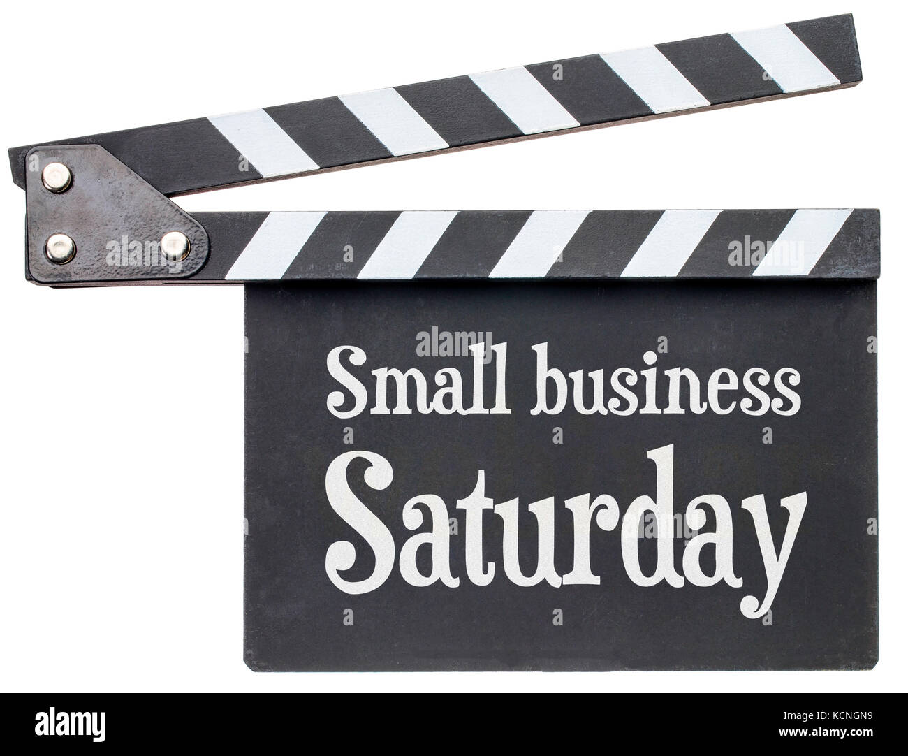 Small business Saturday tile in white chalk on clapboard isolated on white Stock Photo