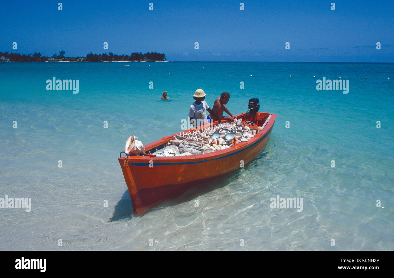 Souvenir selling from a boat, Mauritius Stock Photo