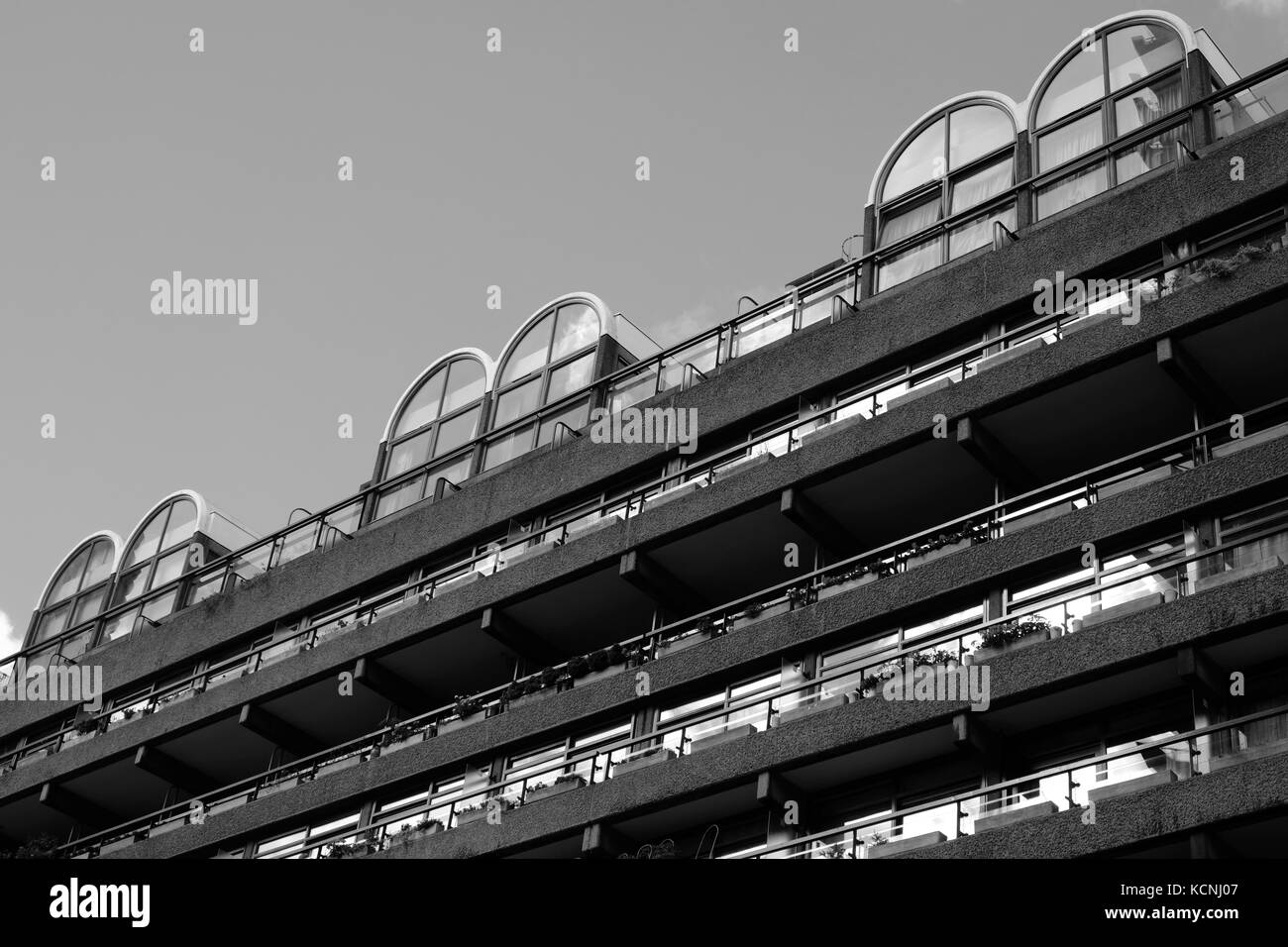 Flats at The Barbican Centre, London, UK showing Brutalist architcture