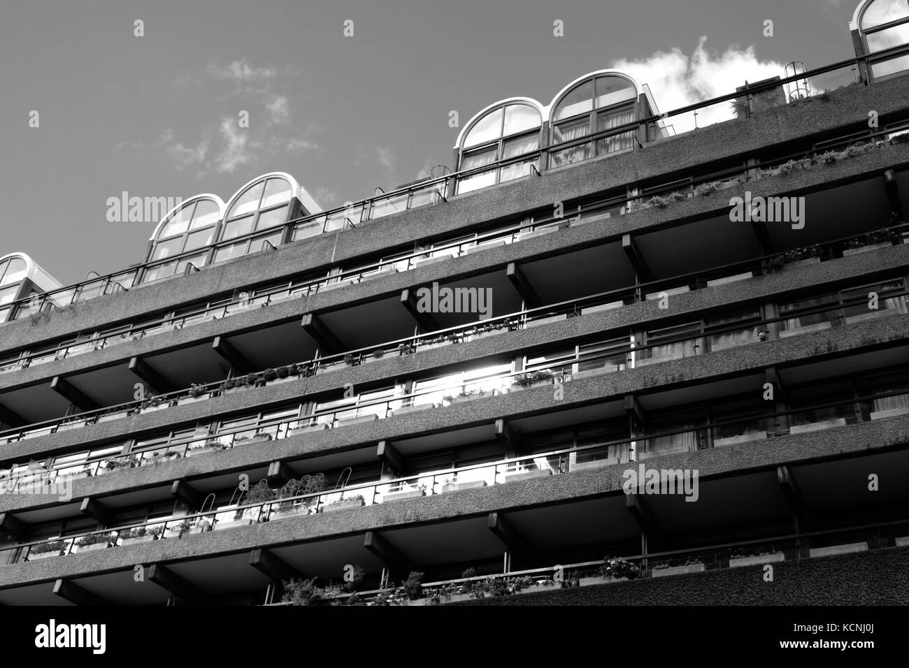 Flats at The Barbican Centre, London, UK showing Brutalist architcture