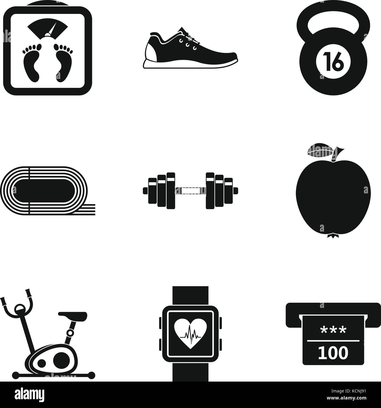Hall for running icons set, simple style Stock Vector