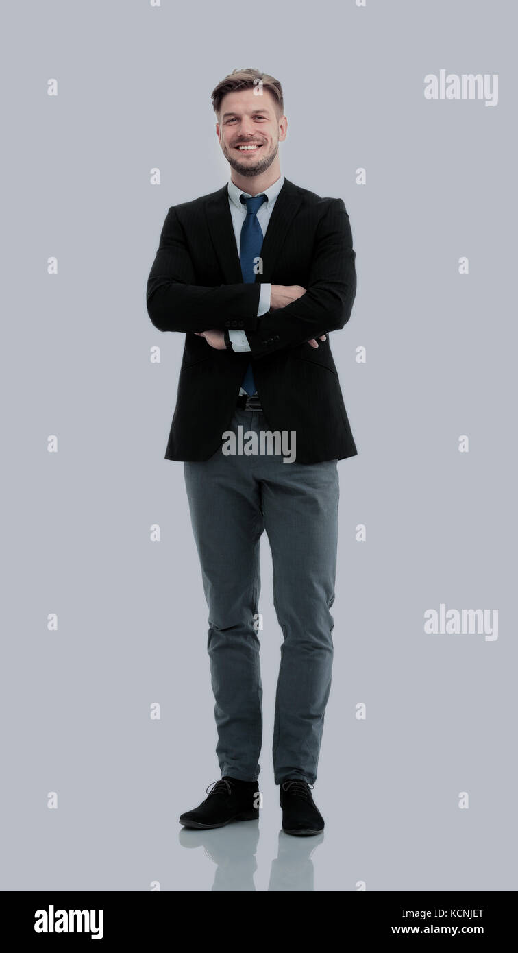 Handsome businessman standing isolated on white background Stock Photo ...