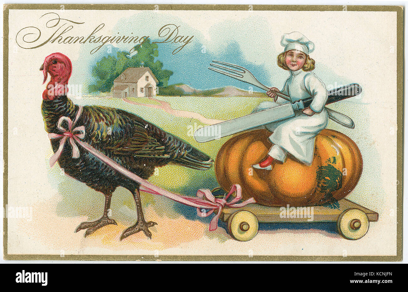 A Thanksgiving postacard depicting a turkey from the USA from the 1900's Stock Photo