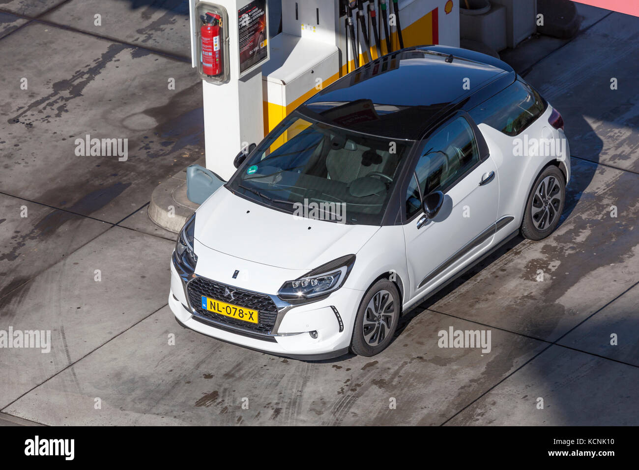 Frankfurt, Germany - Sep 19, 2017: White Citroen DS3 with a black roof on the petrol station in Germany Stock Photo