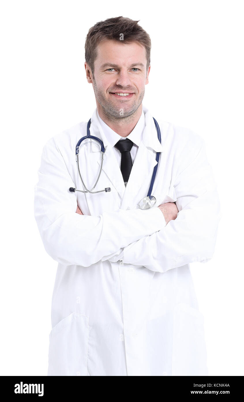 Portrait of confident medical doctor on white background Stock Photo ...