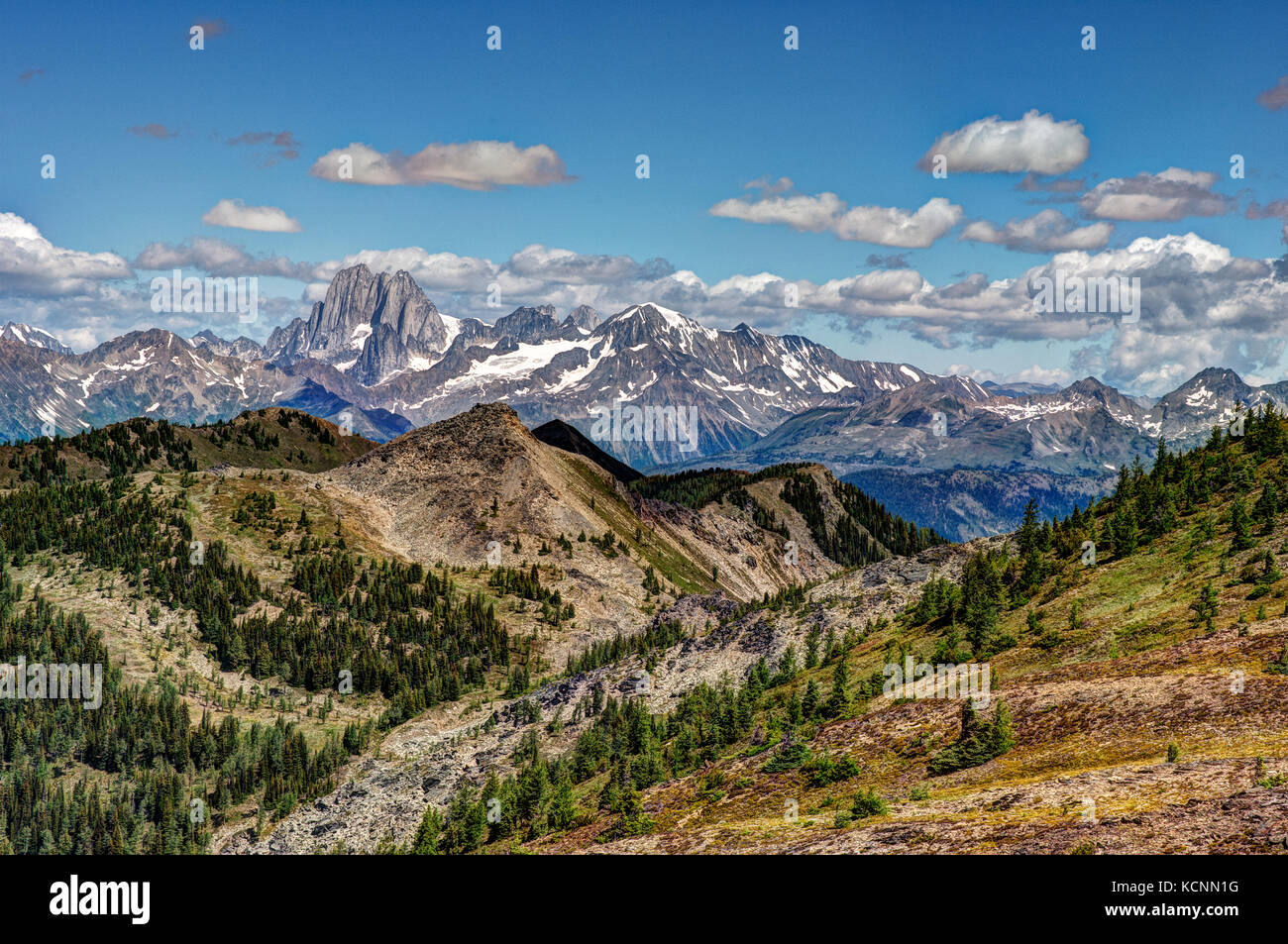 The Bugaboos from Echo Lake, Kootenay region, BC, Canada Stock Photo