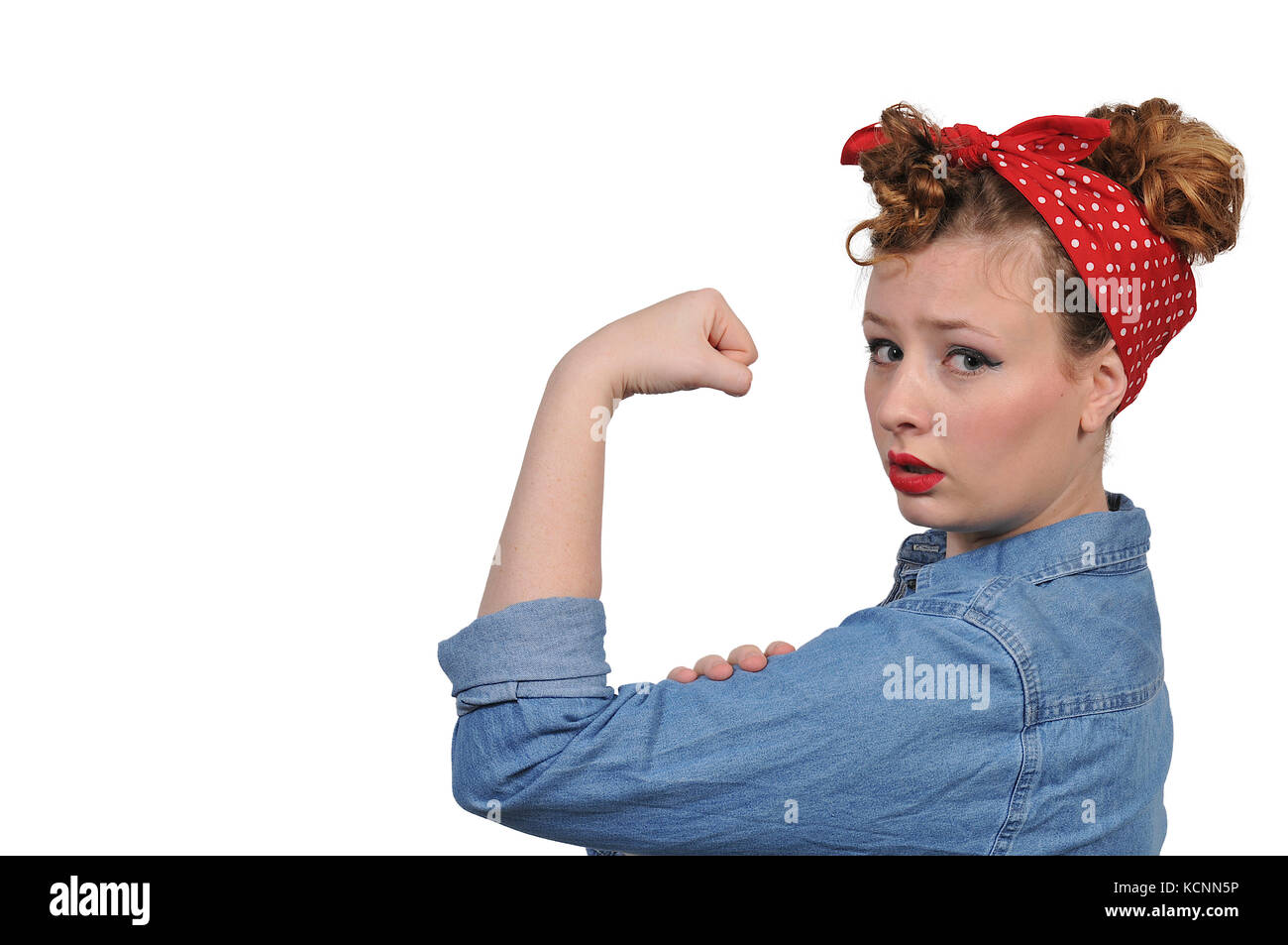 We Can Do It. Iconic woman's fist/symbol of female power and industry.  Modern design inspired by classic american poster. Stock Illustration