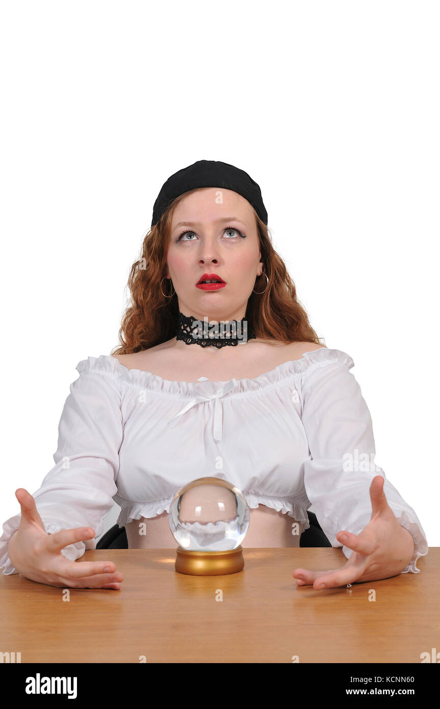 Woman gypsy fortune teller using a crystal ball Stock Photo Alamy