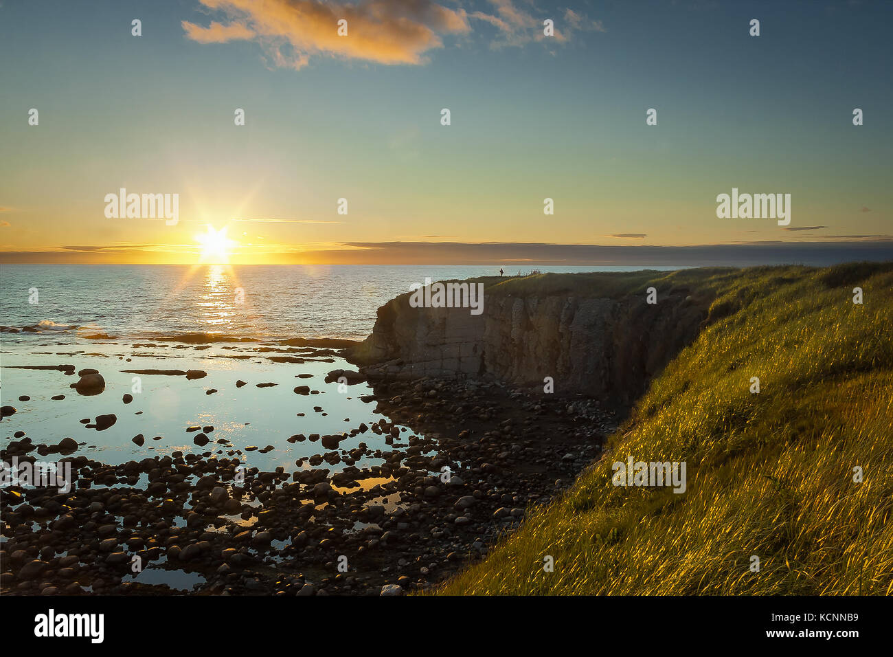 Sunset over the Gulf of St. Lawerence, Green Point, Gros Morne National Park, Newfoundland & Labrador Stock Photo