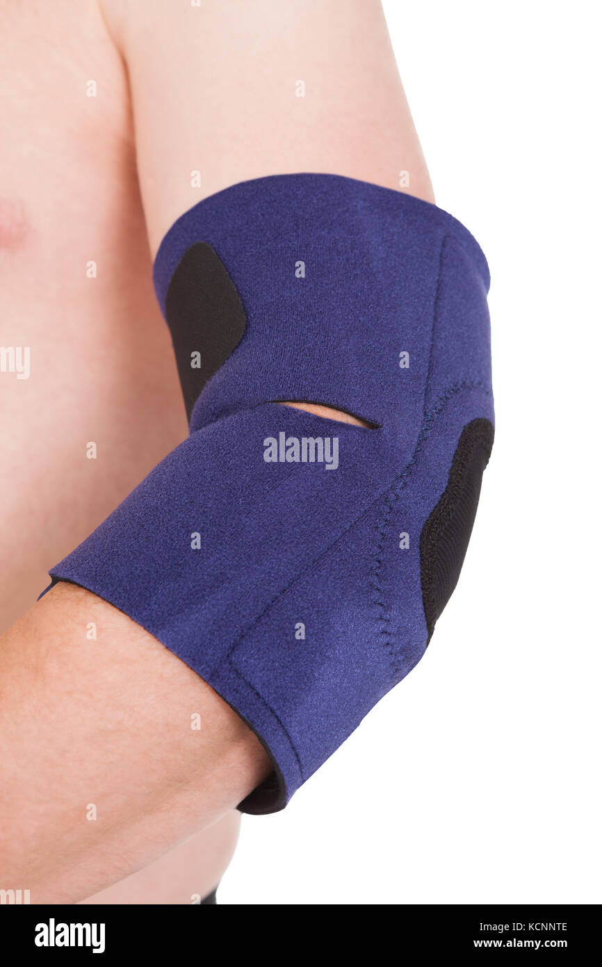 A Person Wearing Elbow Brace Over White Background Stock Photo Alamy